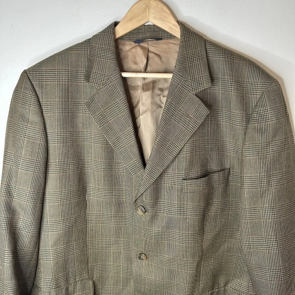 Brooks Brothers 346 Men's 3-Button Blazer Brown Houndstooth‎ 100% Wool Size 44R